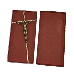 Vintage Crucifix Cross Bronze Christianity Religious 9.5 In With Box Prayer Life